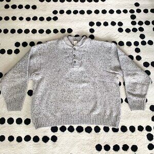Vintage Henley 1/4 Button Chunky Knit Preppy Dad Grandpa Sweater